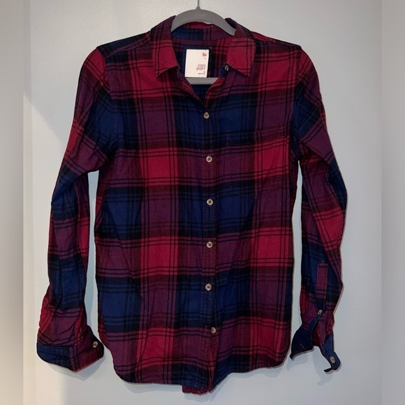 SO Tops - SO Purple/Blue/Black Flannel Button Down Shirt